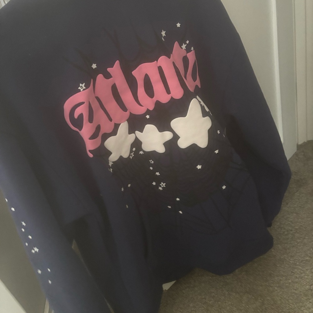 Mens Navy sp5der Hoodie with Pink Atlanta Design - Picture 4 of 4